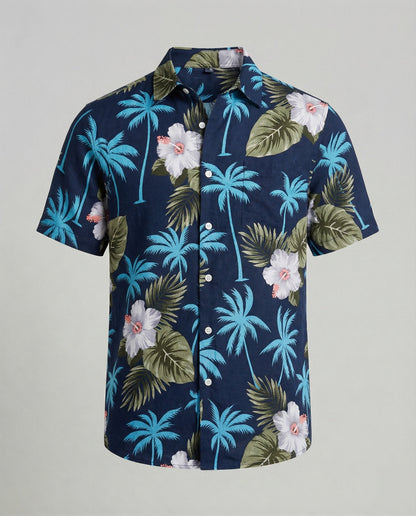 Herren Hawaiihemd Kurzarm Palmenprint