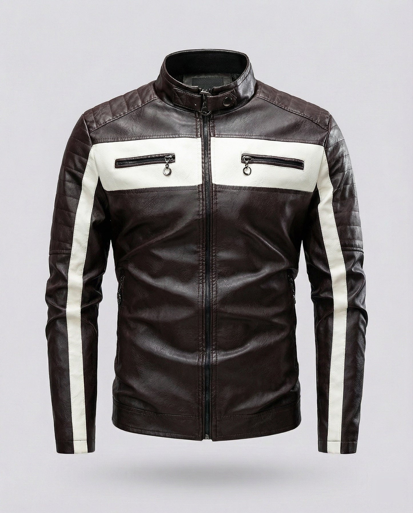 Herren Lederjacke Biker Stil Schwarz - Norvielle