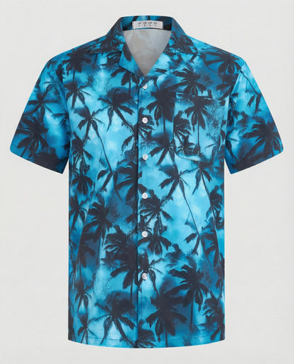 Herren Hawaiihemd Kurzarm Palmenprint