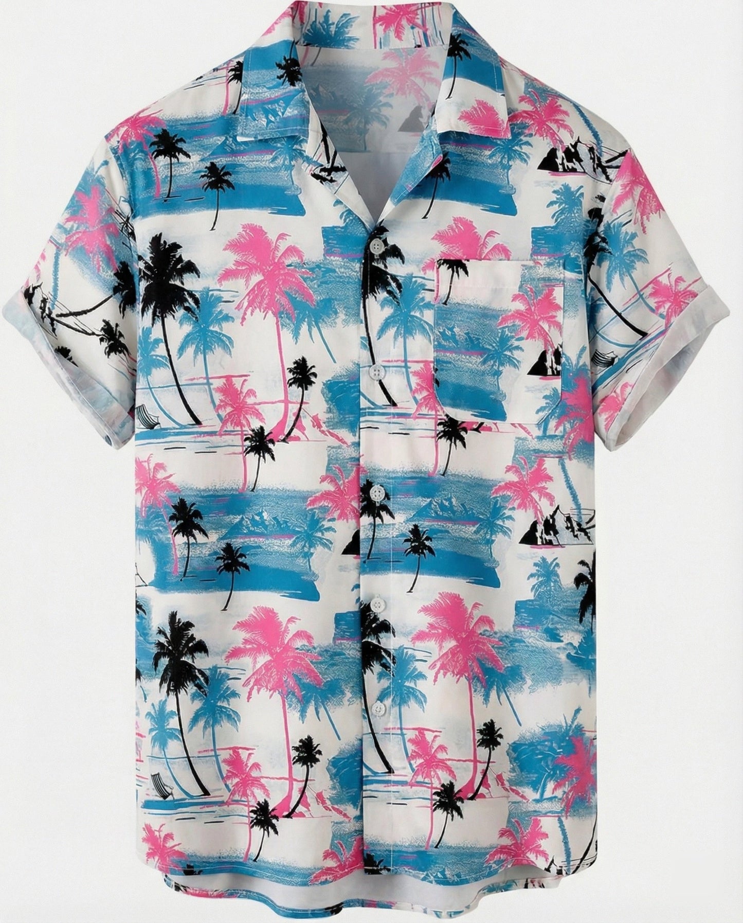 Herren Hawaiihemd Kurzarm Palmenprint