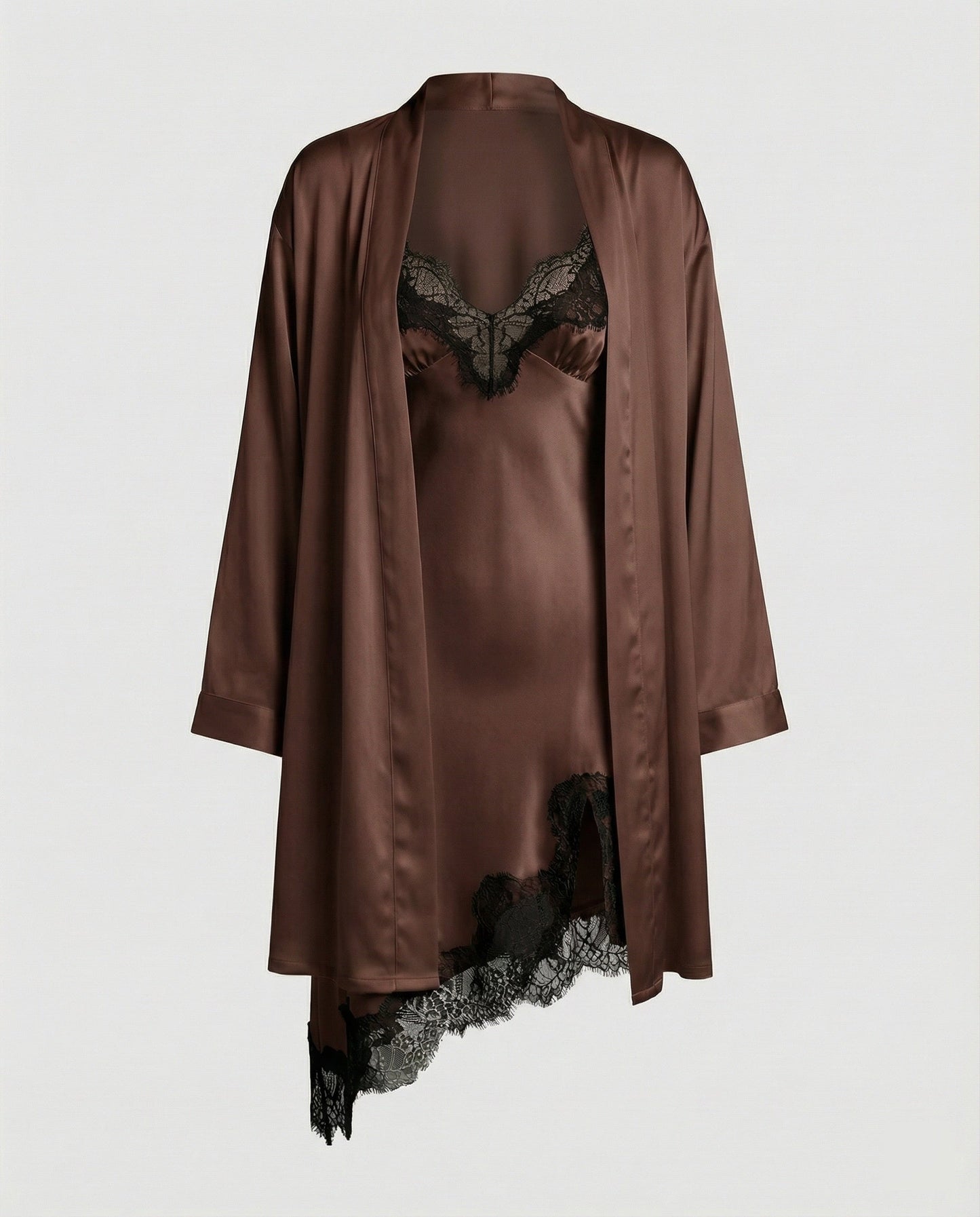 Damen Satin Nachtwäsche Set mit Spitze