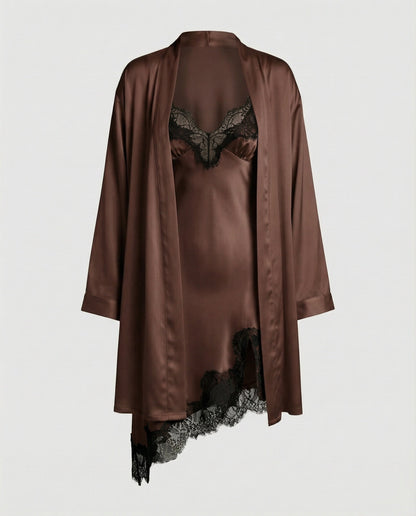 Damen Satin Nachtwäsche Set mit Spitze