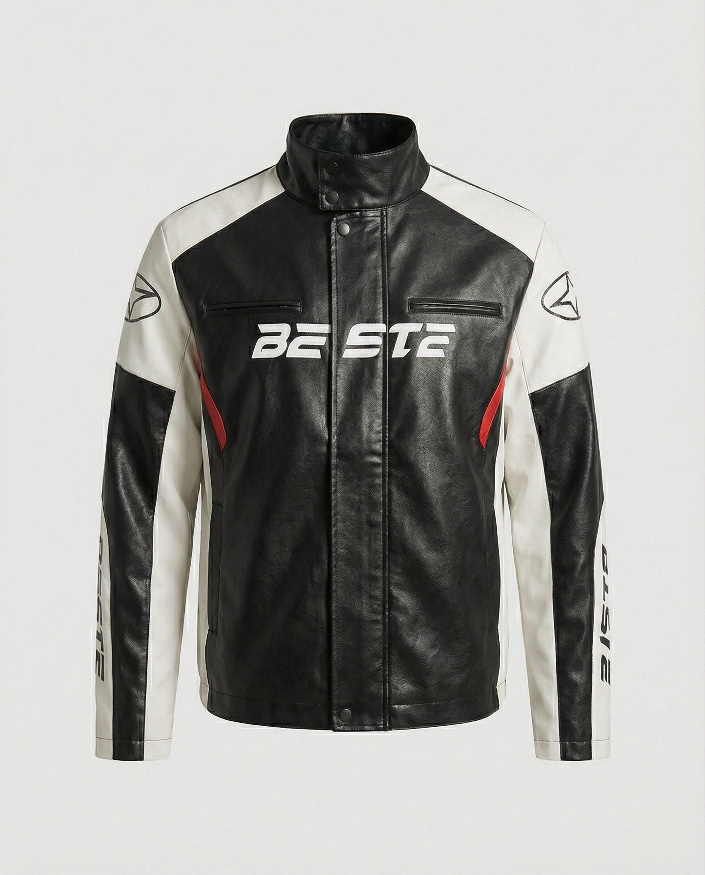 Herren Lederjacke Kunstleder Rennradjacke Schwarz - Norvielle