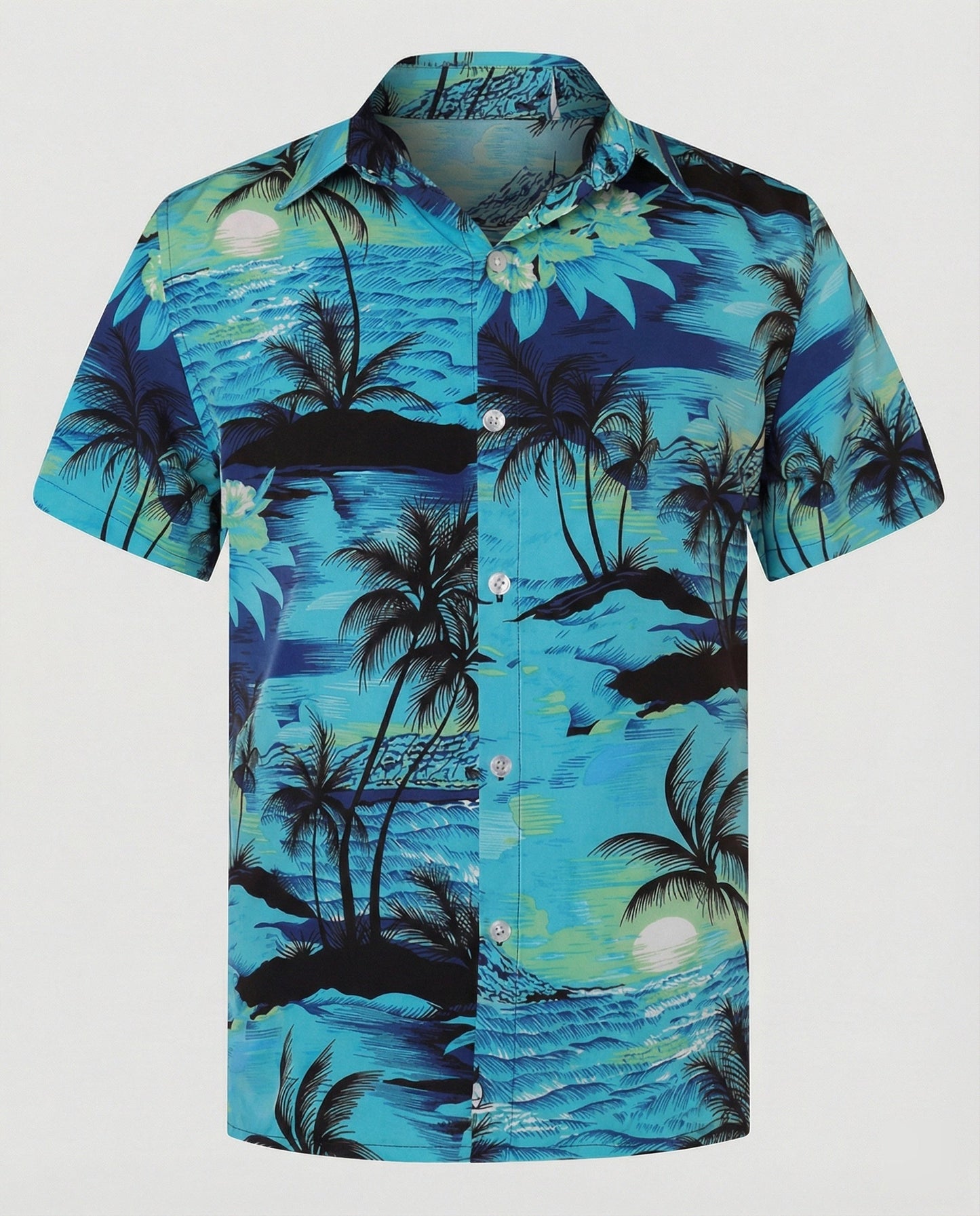 Herren Hawaiihemd Kurzarm Palmenprint