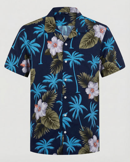 Herren Hawaiihemd Kurzarm Palmenprint