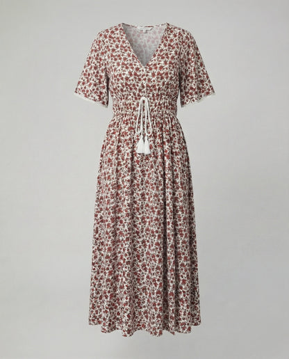Damen Maxikleid Floralmuster Baumwolle