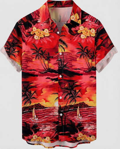 Herren Hawaiihemd Kurzarm Palmenprint