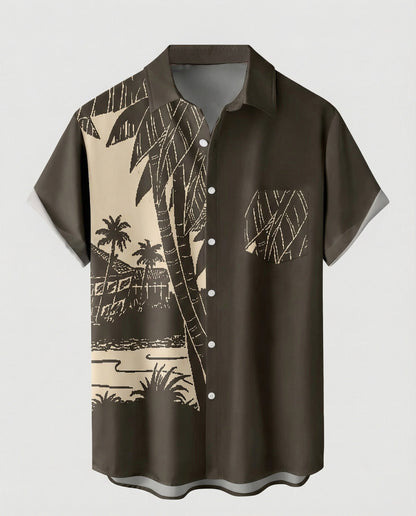 Herren Hawaiihemd Kurzarm Palmenprint