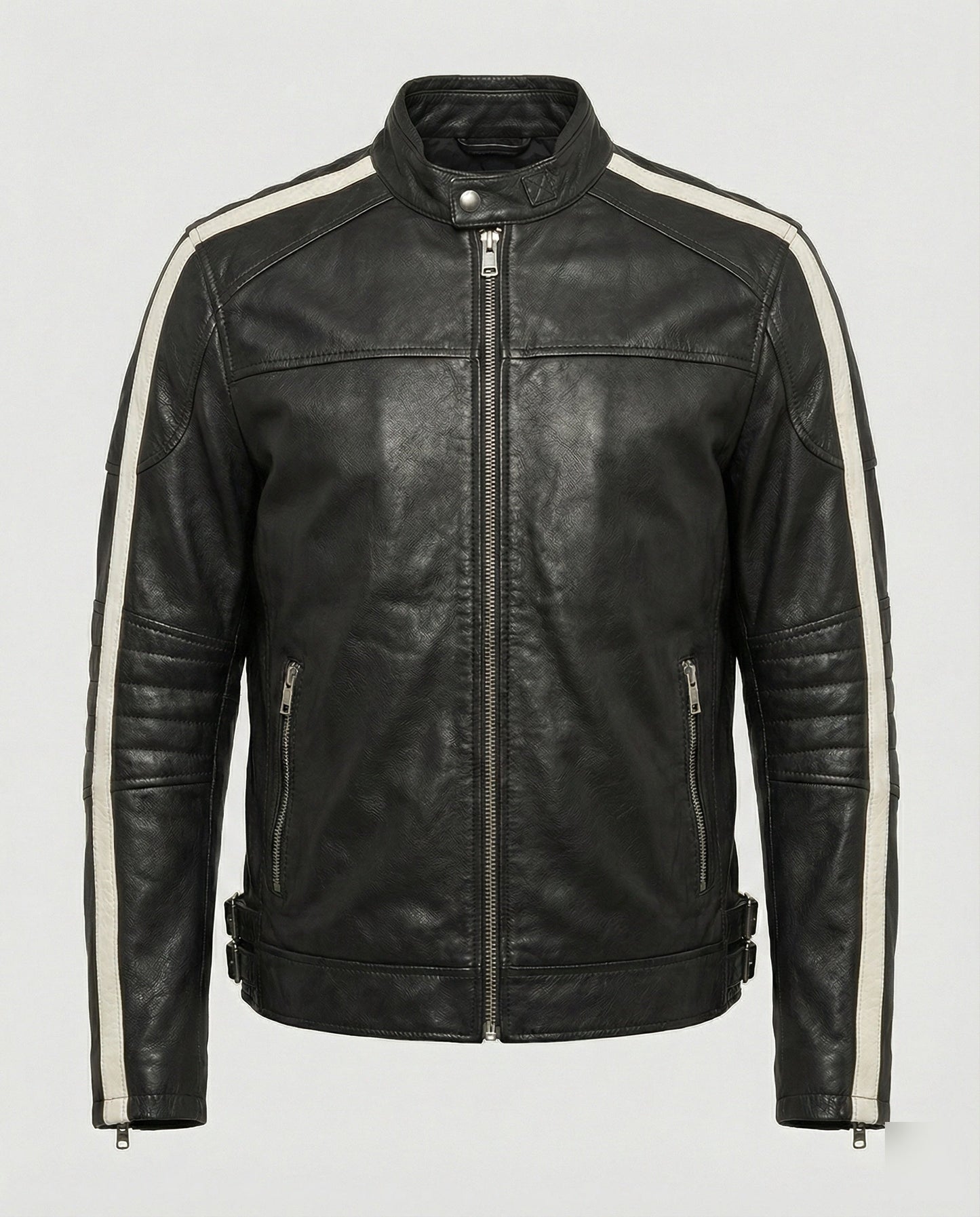 Herren Lederjacke Stehkragen Motorrad