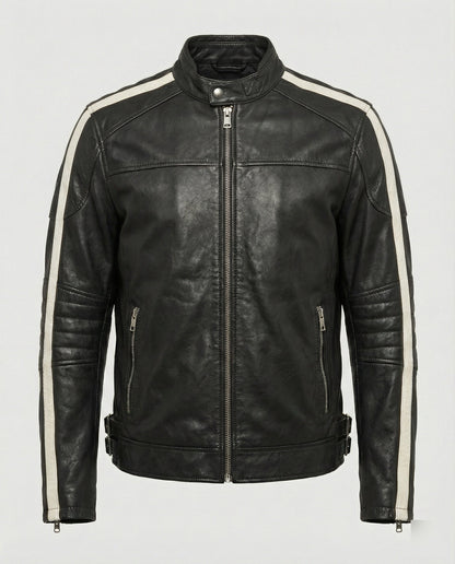 Herren Lederjacke Stehkragen Motorrad