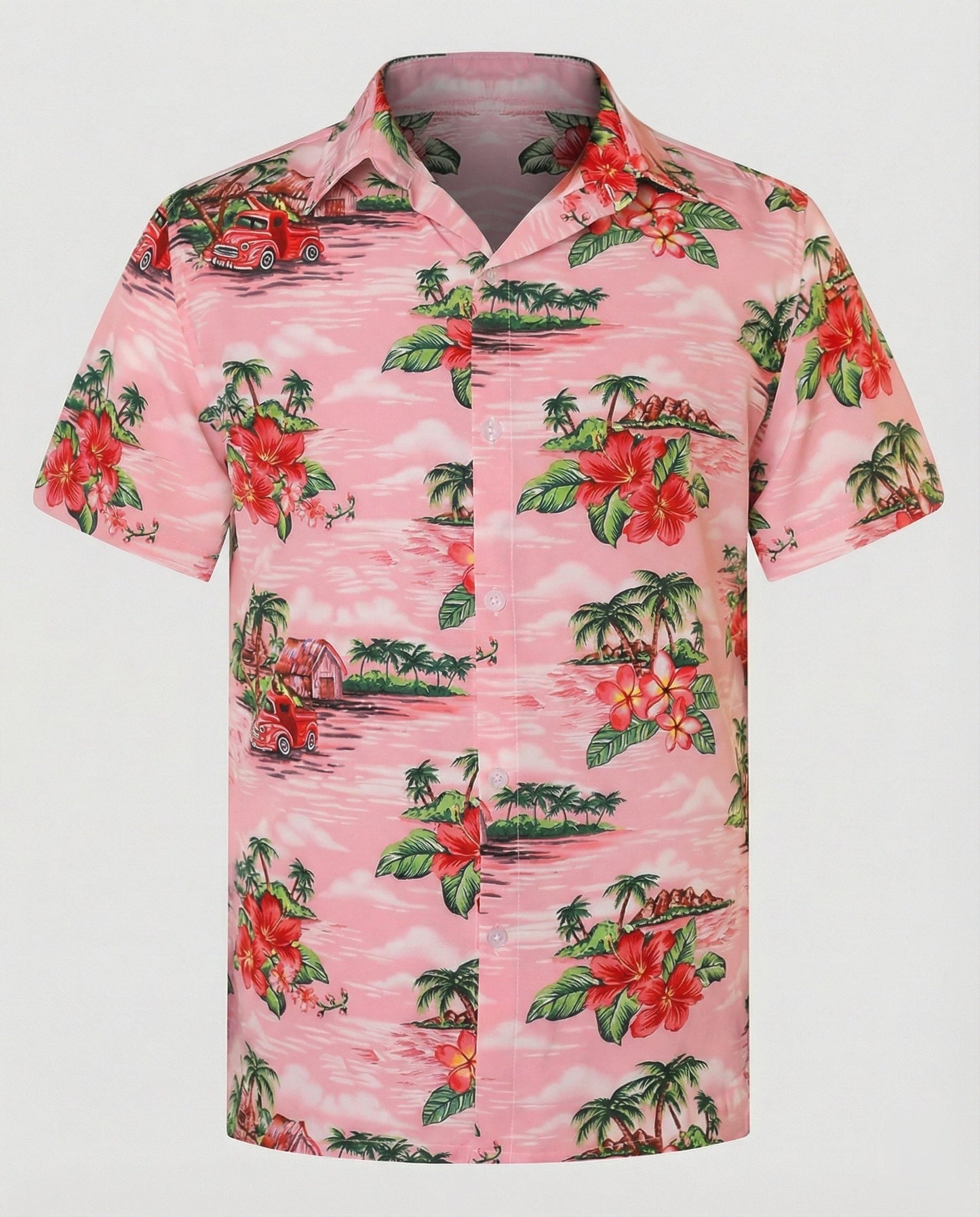 Herren Hawaiihemd Kurzarm Palmenprint