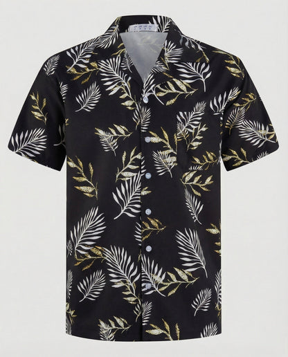 Herren Hawaiihemd Kurzarm Palmenprint
