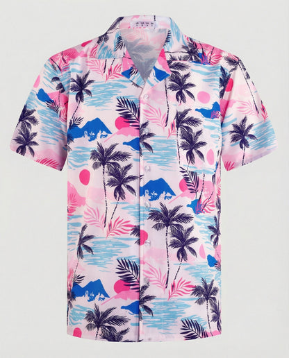 Herren Hawaiihemd Kurzarm Palmenprint