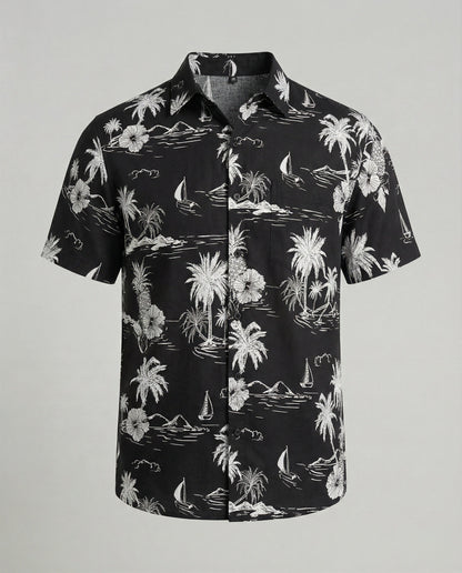 Herren Hawaiihemd Kurzarm Palmenprint