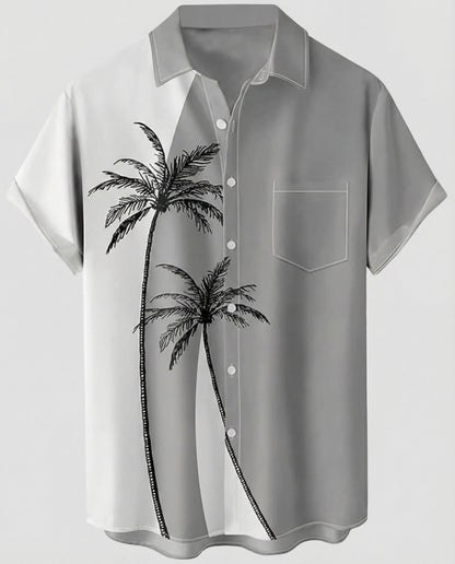 Herren Hawaiihemd Kurzarm Palmenprint