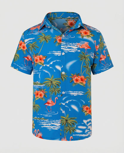 Herren Hawaiihemd Kurzarm Palmenprint