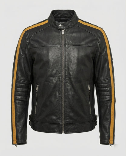 Herren Lederjacke Stehkragen Motorrad Schwarz - Norvielle
