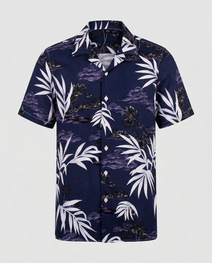 Herren Hawaiihemd Kurzarm Palmenprint