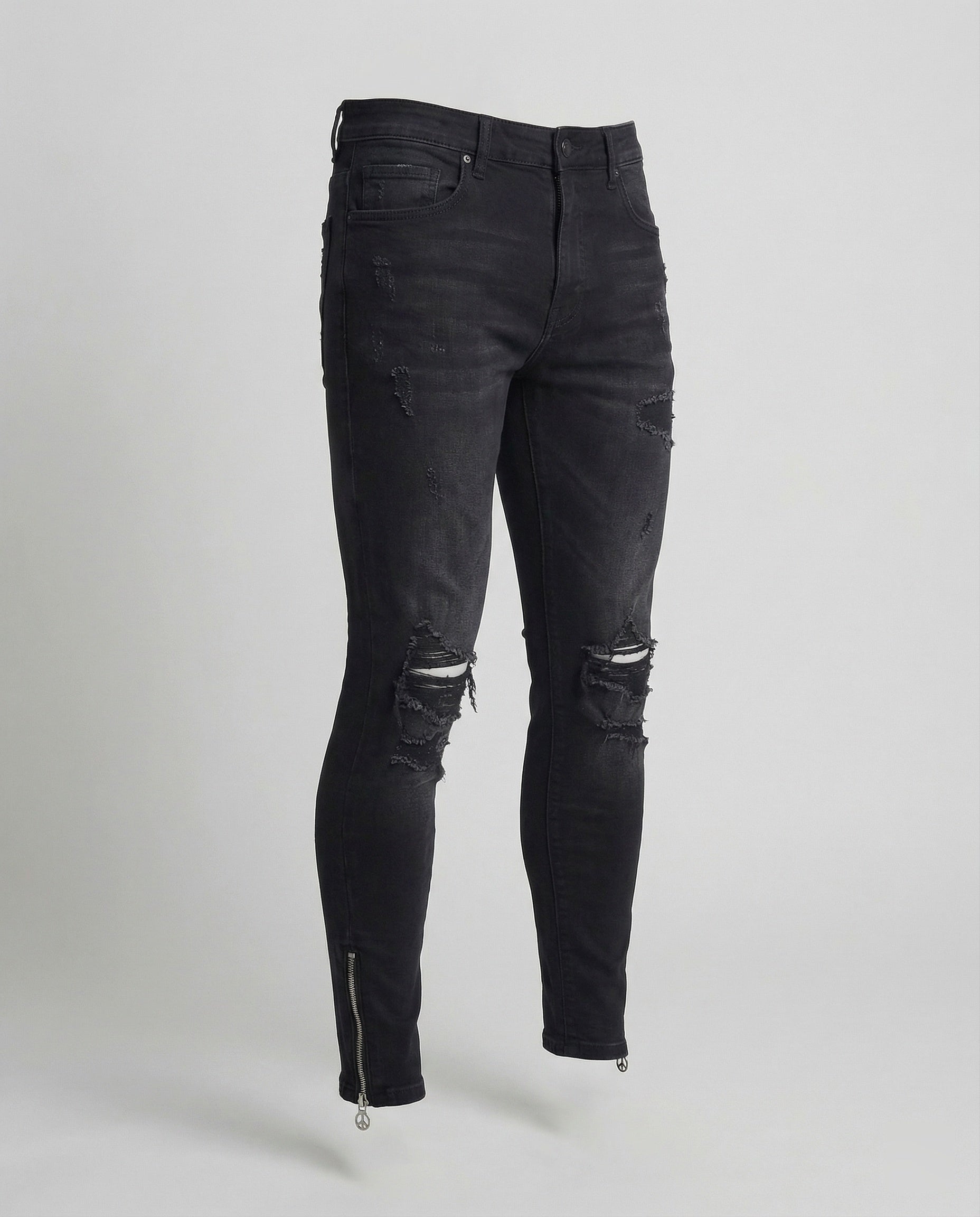 Herren Skinny Jeans Risse Reißverschluss Schwarz - Norvielle
