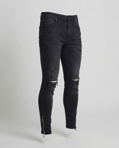 Herren Skinny Jeans Risse Reißverschluss Schwarz - Norvielle