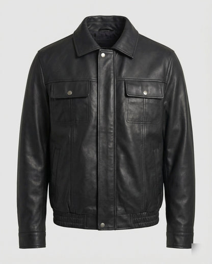 Herren Kunstleder Hemdjacke Schwarz - Norvielle