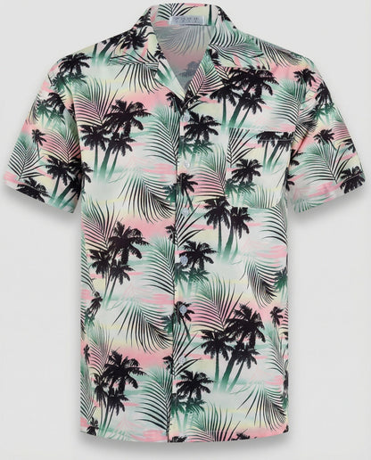 Herren Hawaiihemd Kurzarm Palmenprint