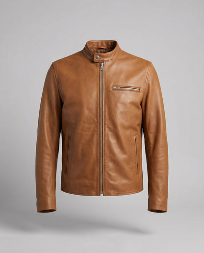 Herren Kunstlederjacke Stehkragen Modern