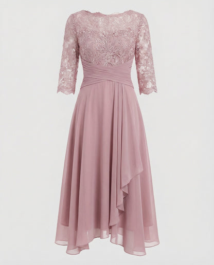 Damen Abendkleid Midi 3/4-Ärmel