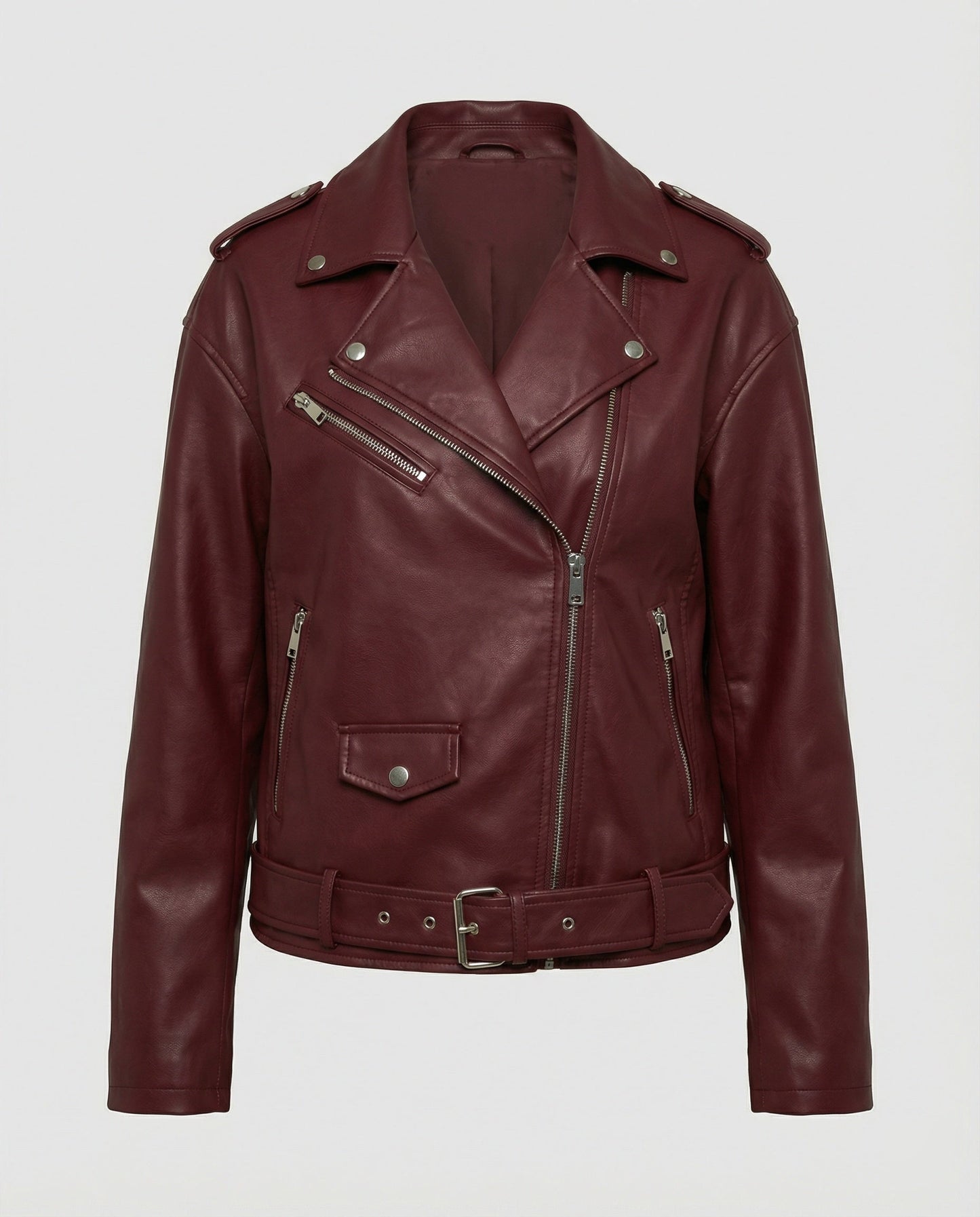 Damen Lederjacke Bikerstil Reißverschluss