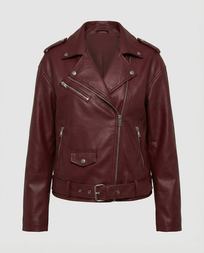 Damen Lederjacke Bikerstil Reißverschluss