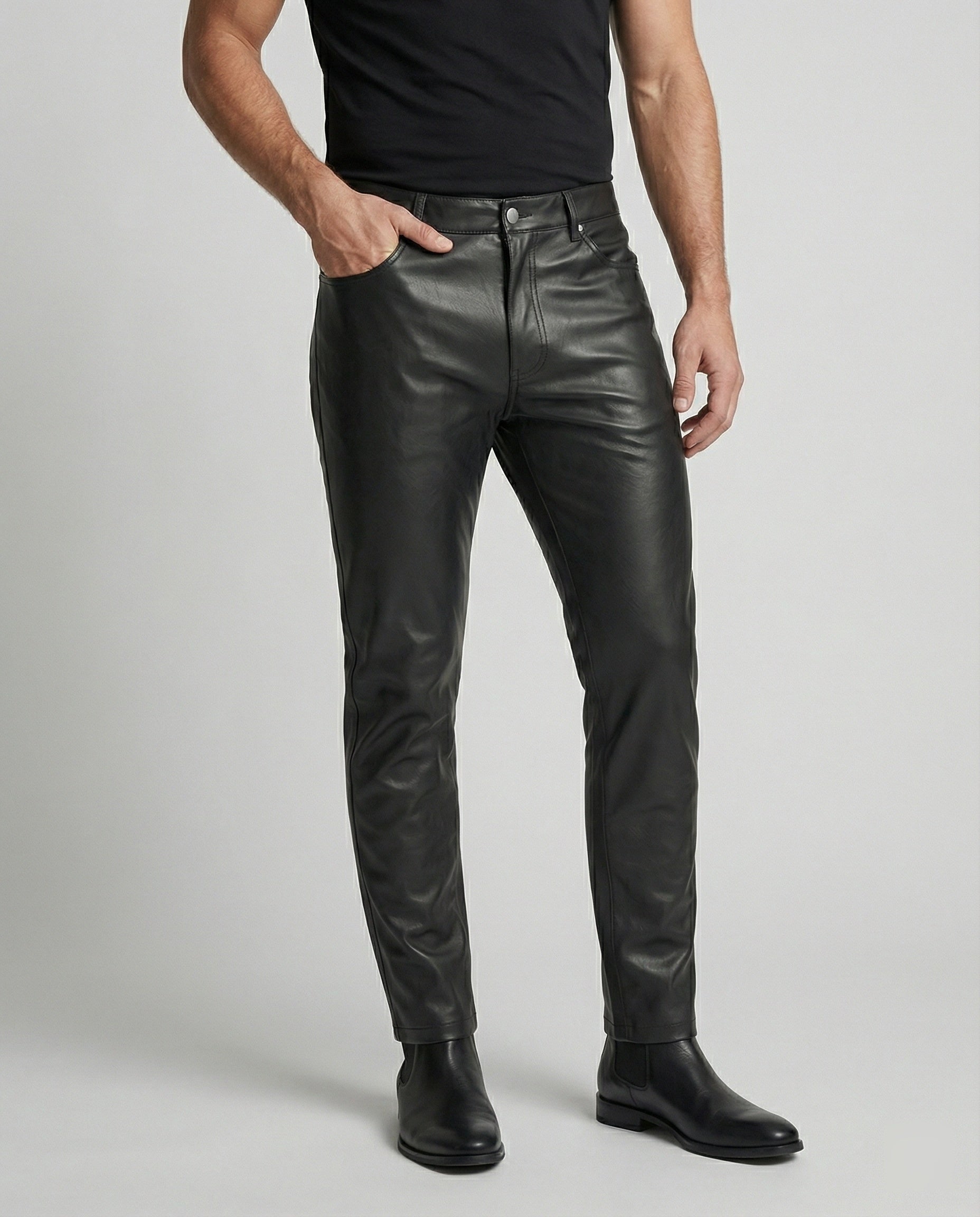 Herren Slimfit Hose Kunstleder Schwarz - Norvielle