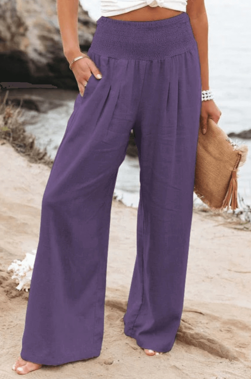 Norvielle Damen Dehnbare Palazzo-Hose Elegant