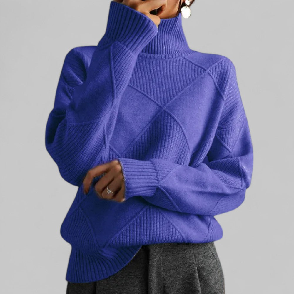 Damen Oversized Winterpullover Muster Rollkragen