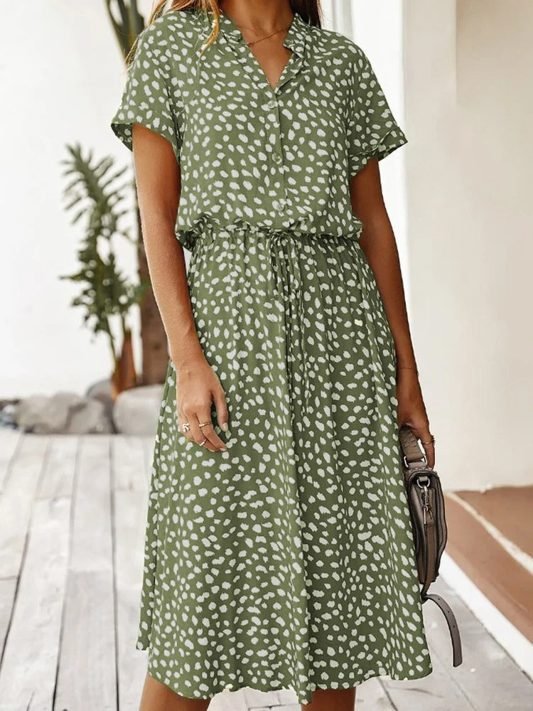 Damen Midikleid V-Ausschnitt Kurzärmelig Bequem Sommerlich