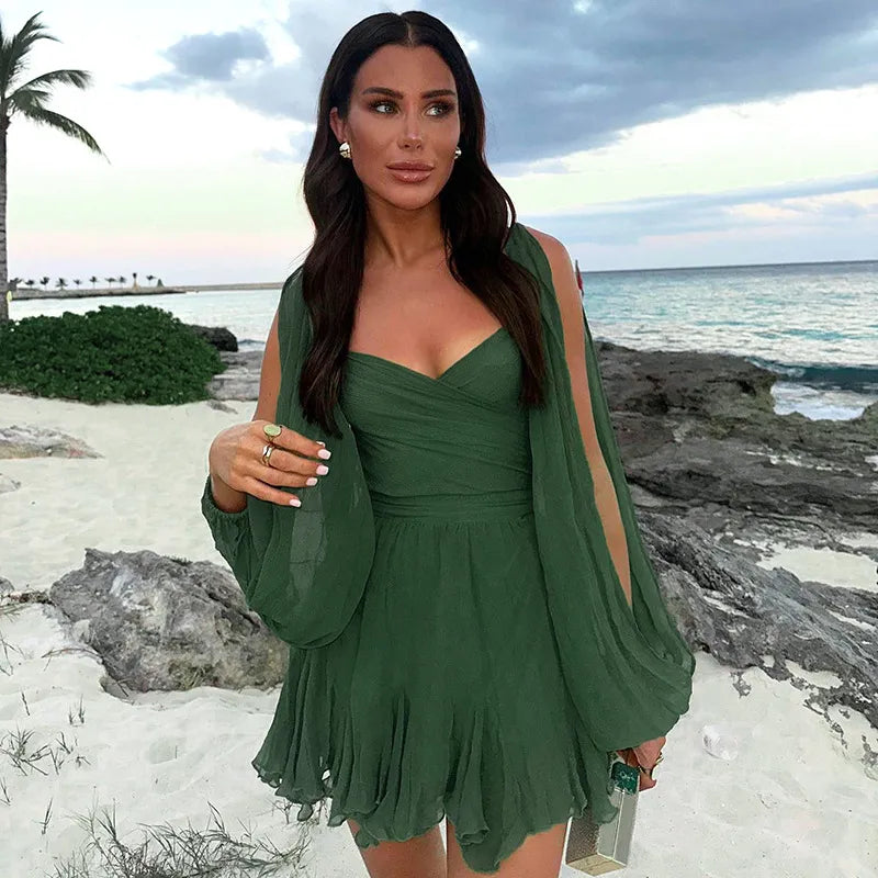 Damen Minikleid Langärmlig Sommerlich