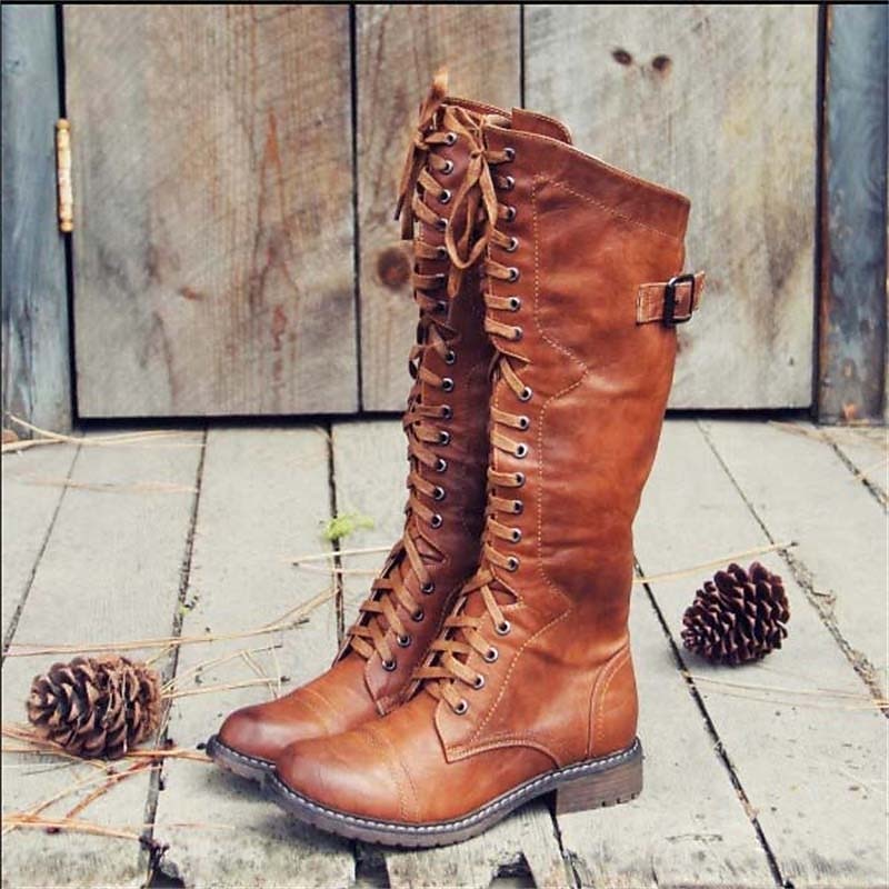 Damen Schnürstiefel Vintage-Look Leder Braun - Norvielle