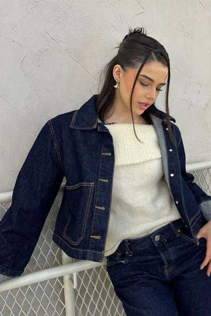 Damen Denim Set Cropped Jeansjacke High-Waist Minirock