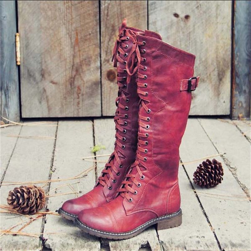 Damen Schnürstiefel Vintage-Look Leder