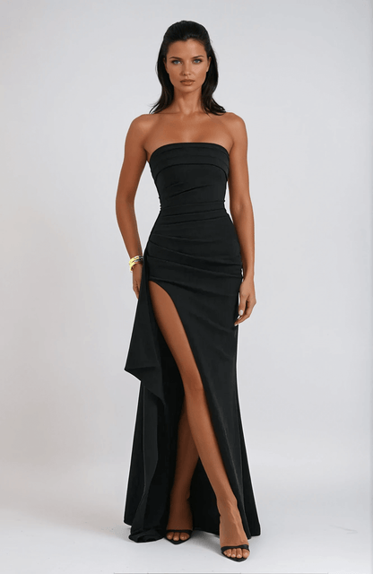 Damen Trägerloses Maxikleid Mit Schlitz Schwarz - Norvielle