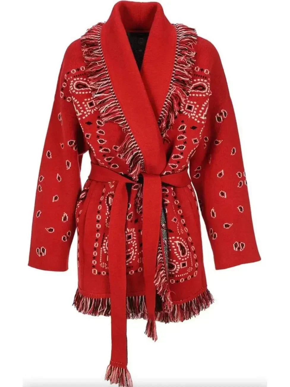 Damen Bandana Cardigan Mit Fransen Muster Warm