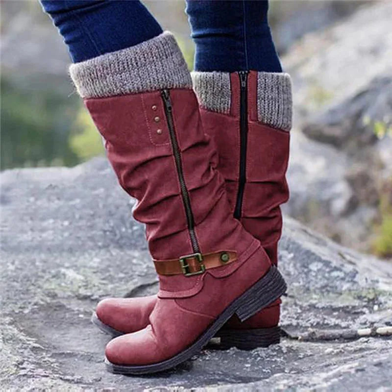 Damen Winterstiefel Blockabsatz Seitlicher Reißverschluss