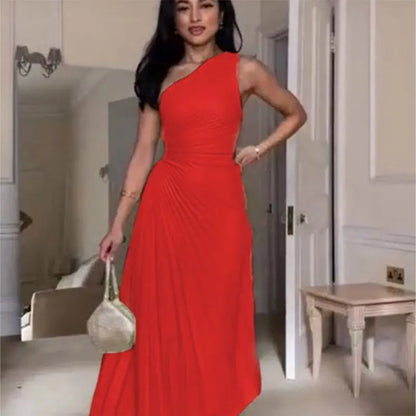 Elegante Damen Abendkleid Ein-Schulter Taillierte Falten
