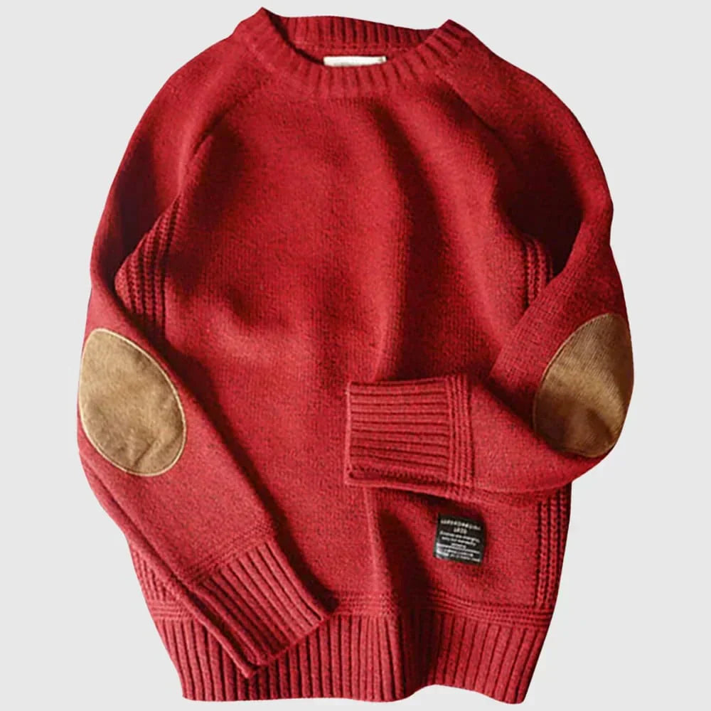 Herren Strickpullover Klassisch mit Ellbogenflicken Beige
