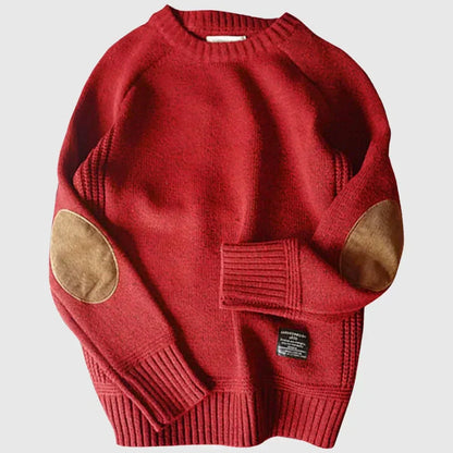 Herren Strickpullover Klassisch mit Ellbogenflicken Beige