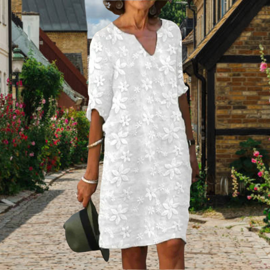 Damenkleid V-Ausschnitt Florales Muster Feminin - Norvielle