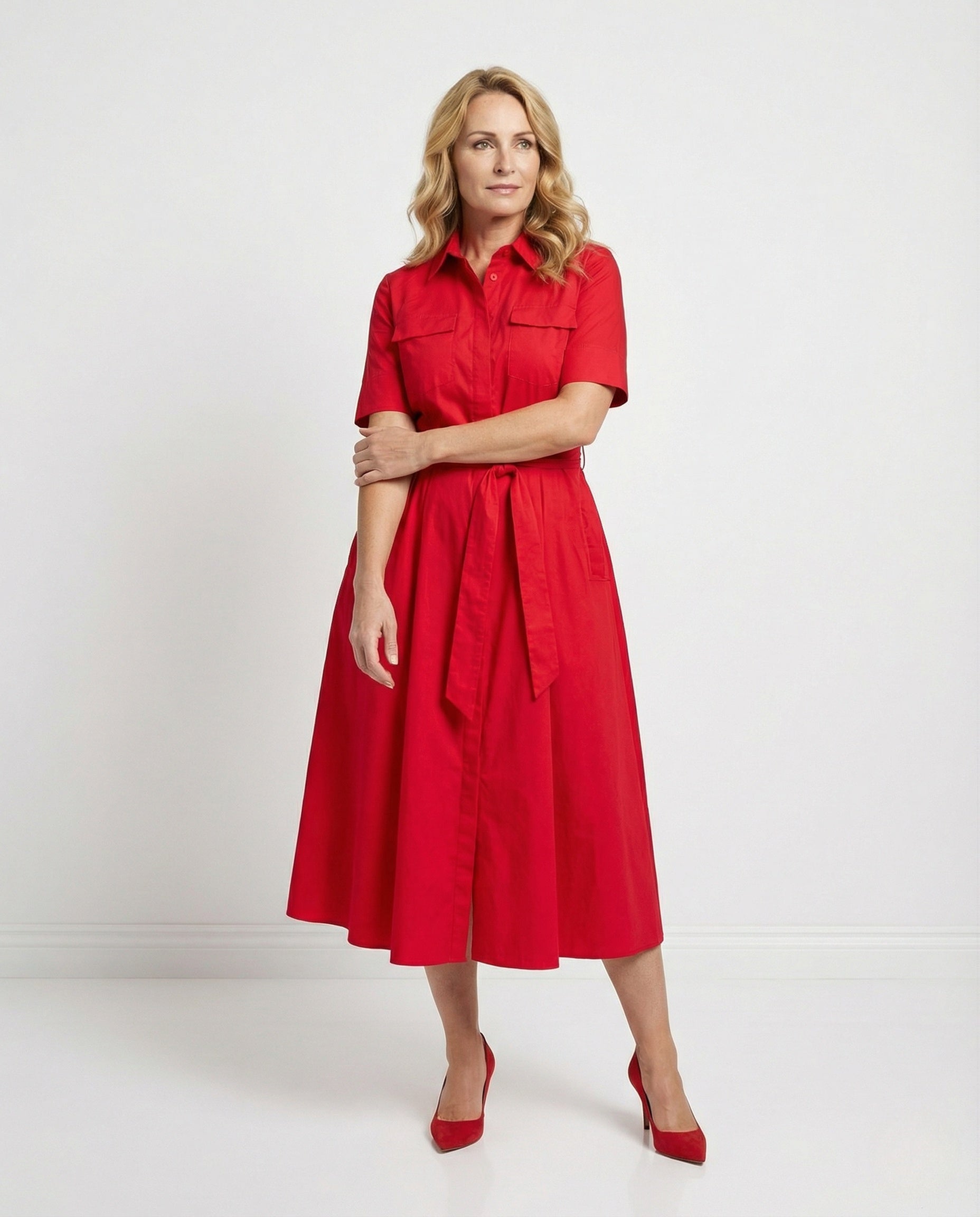 Damen Hemdblusenkleid mit Bindegürtel - Norvielle