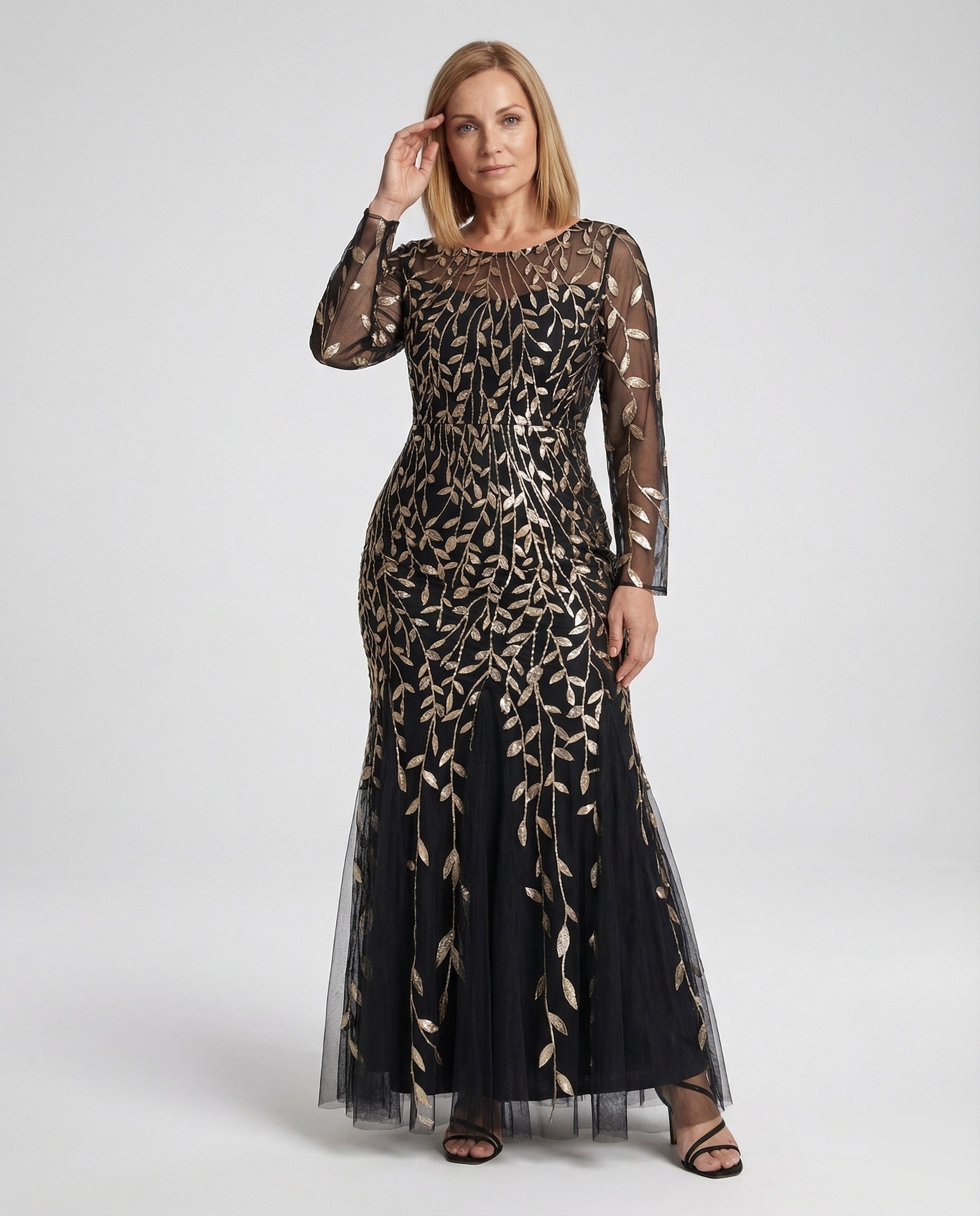 Damen Abendkleid Tüll Blattstickerei Meerjungfrau-Silhouette - Norvielle