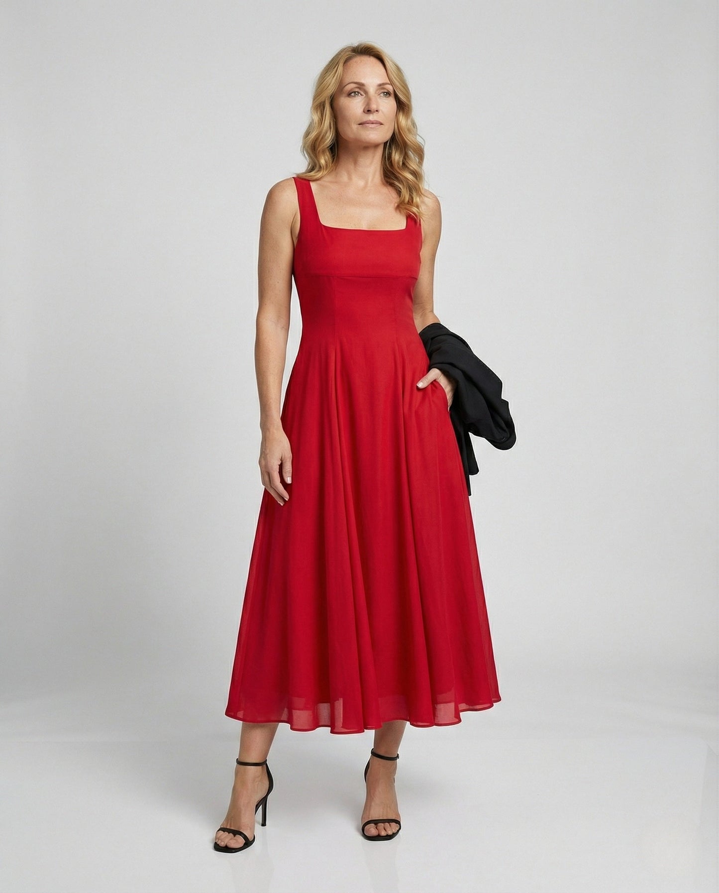 Damen Bodenlanges Chiffon Abendkleid mit Taschen - Norvielle