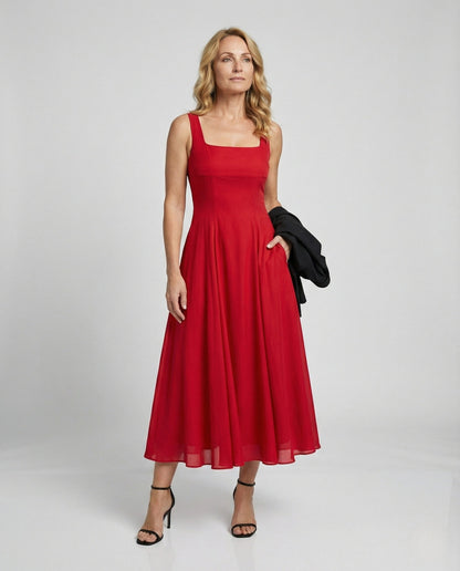 Damen Bodenlanges Chiffon Abendkleid mit Taschen - Norvielle