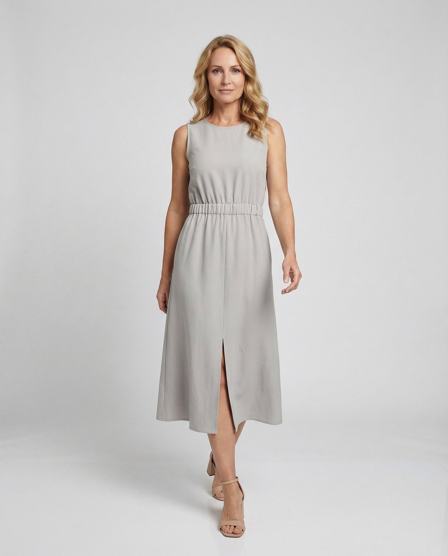 Damen Leinen Midikleid Ärmellos Mit Taschen - Norvielle